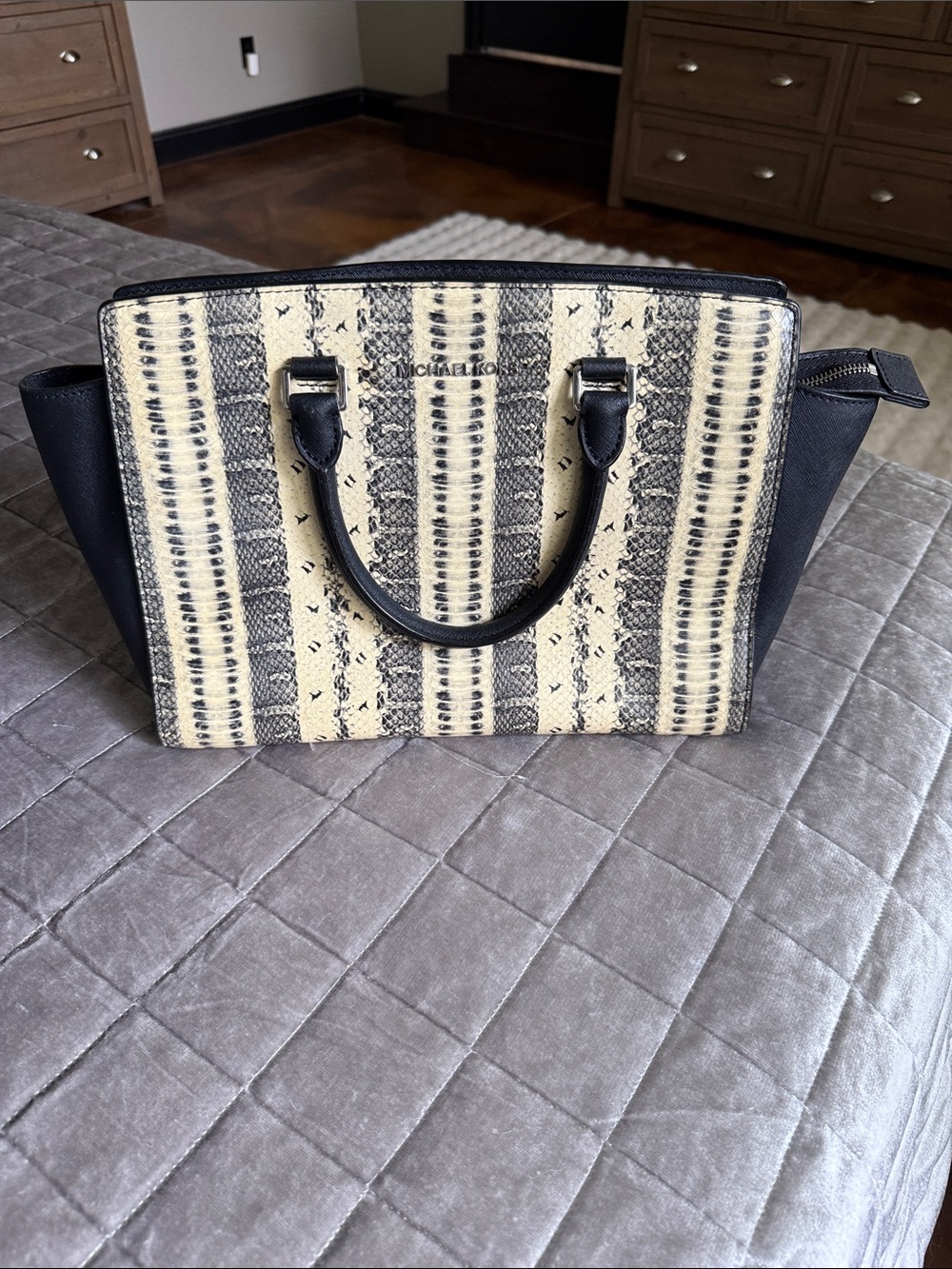 Michael Kors Selma large Snake-Print Satchel Bag